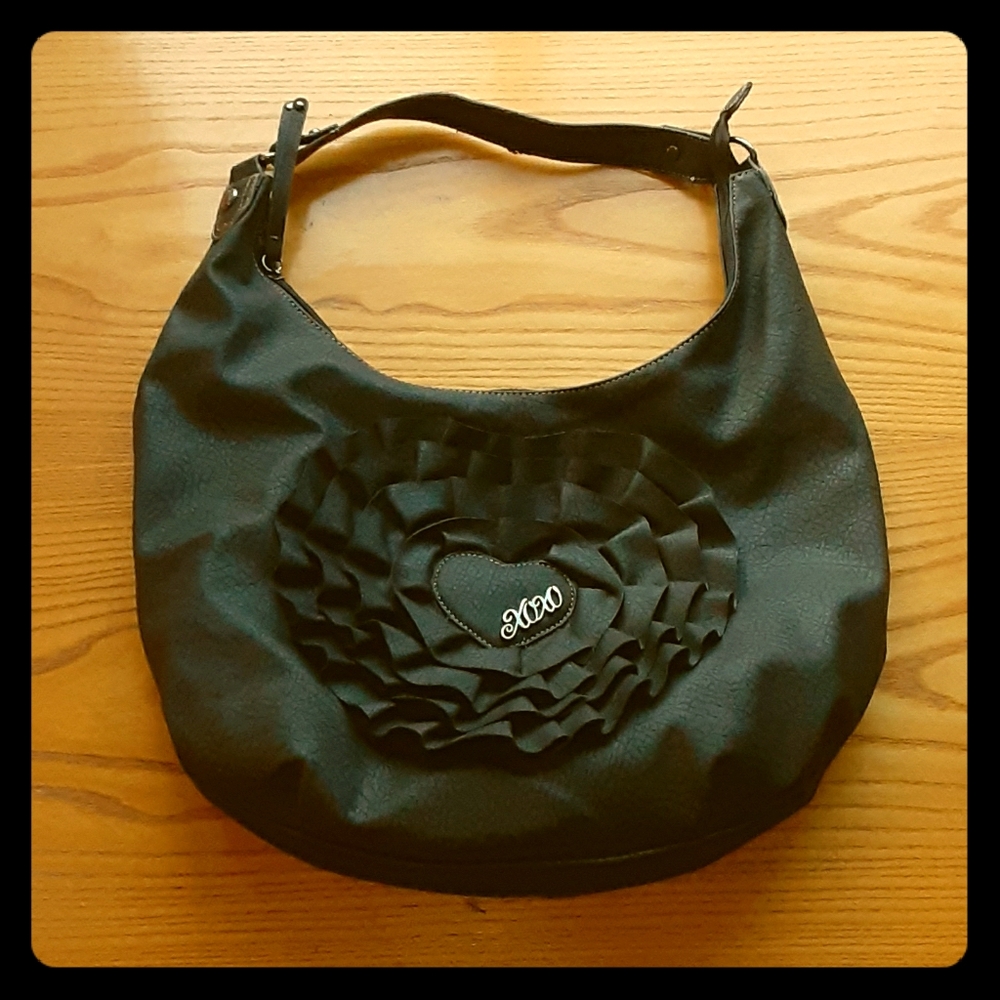 XOXO Black Shoulder Bag Purse w/ 3d Flower